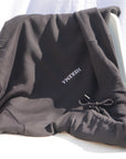organic cotton and recycled polyester black hoodie with embroidered logo in the centre