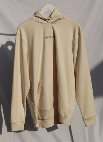 cream hoodie with embroidered centre logo 