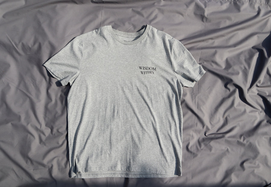 grey organic cotton t-shirt with print on front and back