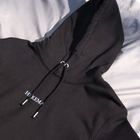 black hoodie with embroidered logo front 