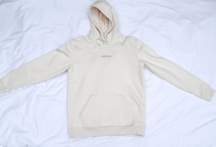 organic cotton and recycled polyester cream hoodie 